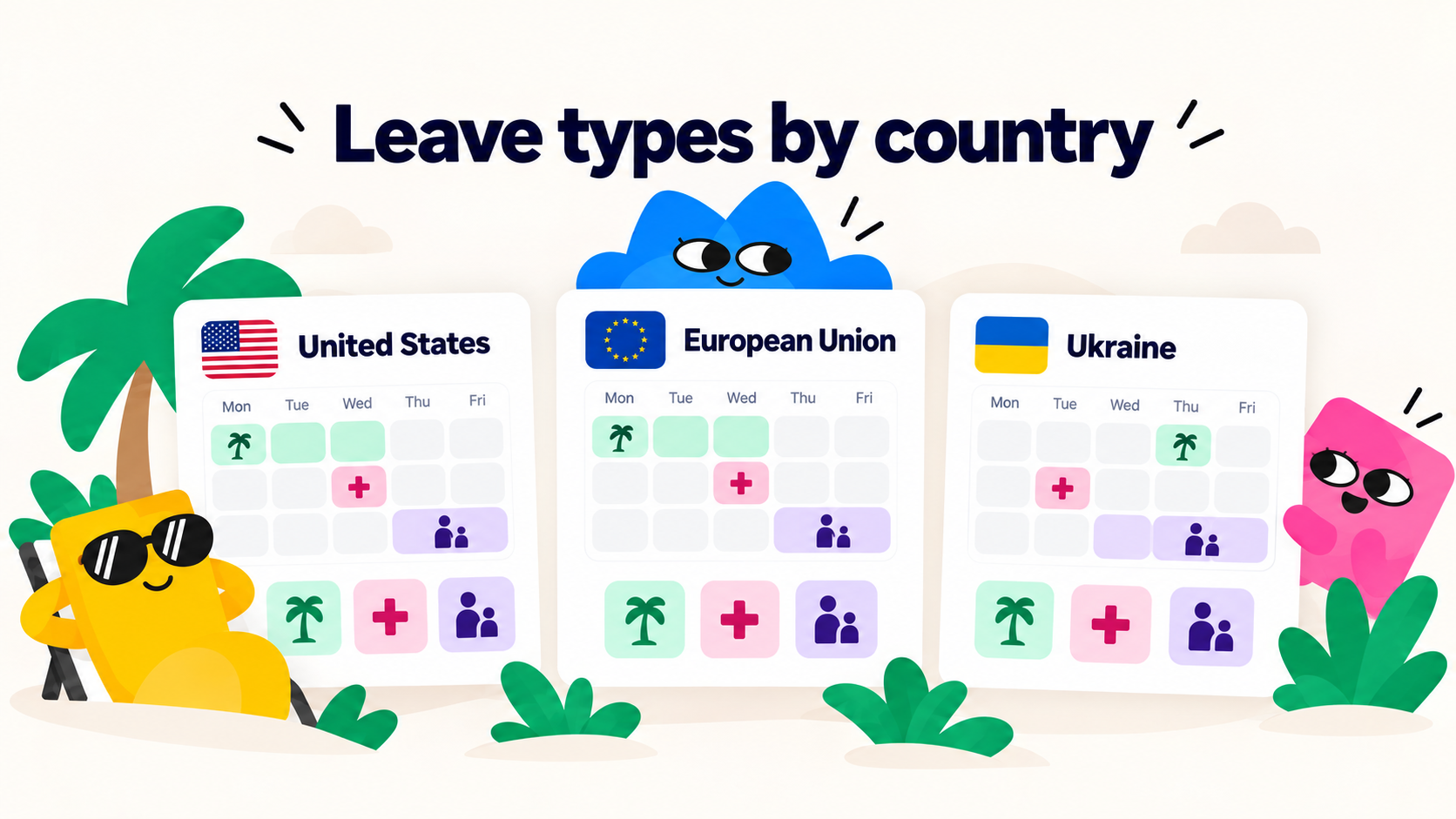 Which Leave Types Apply in the US, EU, and Ukraine, and How to Set Them Up per Office
